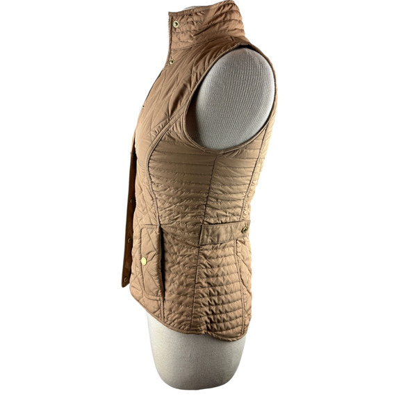Lilly Pulitzer Quilted Vest Full Zip Up Snap Tan Printed Lining Women's Size XS - Picture 4 of 13